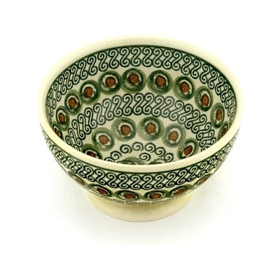 Polish Pottery Bowl with Pedestal 5&quot; Olive You