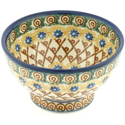 Polish Pottery Bowl with Pedestal 5&quot; Polish Basket UNIKAT