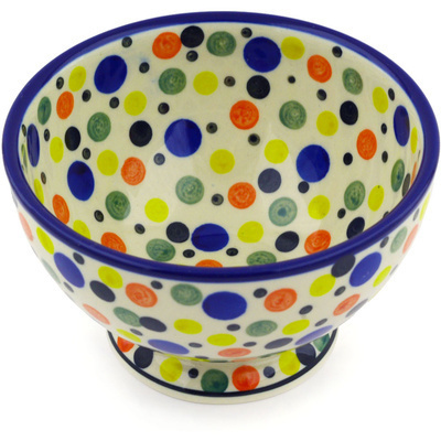 Polish Pottery Bowl with Pedestal 5&quot; Polka Dot Party