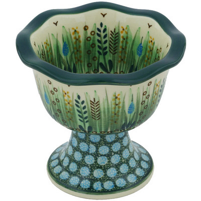Polish Pottery Bowl with Pedestal 5&quot; Prairie Land UNIKAT