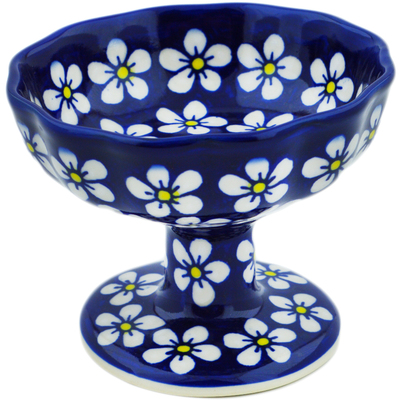 Polish Pottery Bowl with Pedestal 5&quot; Serenity