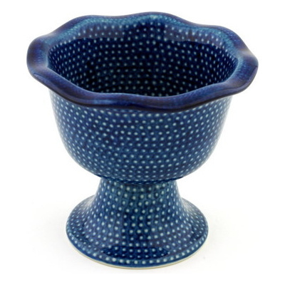 Polish Pottery Bowl with Pedestal 5&quot; Starry Night UNIKAT