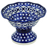 Polish Pottery Bowl with Pedestal 8&quot; Classic Peacock Vibes