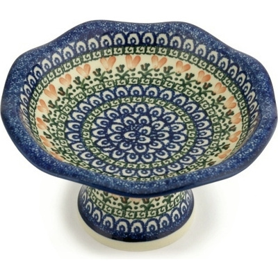 Polish Pottery Bowl with Pedestal 8&quot; Coeur De Fleur UNIKAT