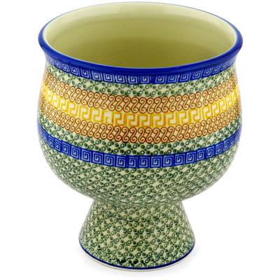 Polish Pottery Bowl with Pedestal 9&quot; Grecian Sea