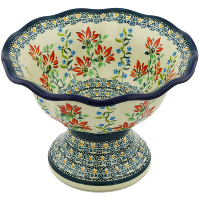 Polish Pottery Bowl with Pedestal 9&quot; UNIKAT