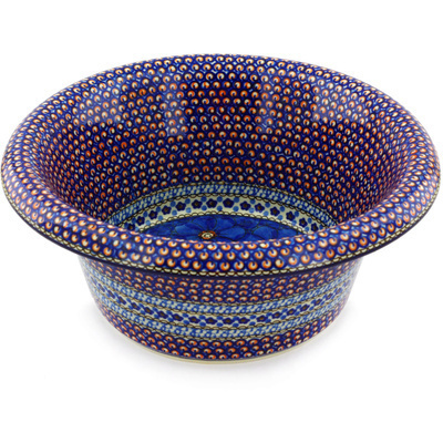 Polish Pottery Bowl with Rolled Lip 12&quot; Cobalt Poppies UNIKAT