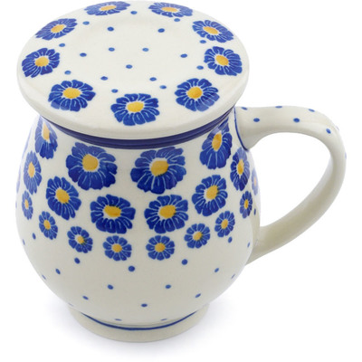 Polish Pottery Brewing Mug 14 oz Blue Zinnia