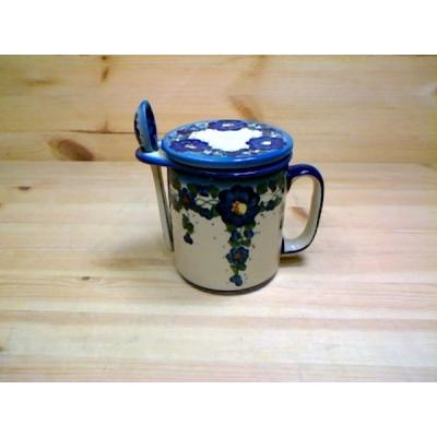 Polish Pottery Brewing Mug with Spoon 13 oz UNIKAT