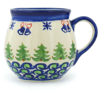Polish Pottery Bubble Mug 10 oz Evergreen Bells