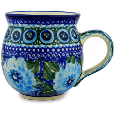 Polish Pottery Bubble Mug 12oz Blue Carnation UNIKAT