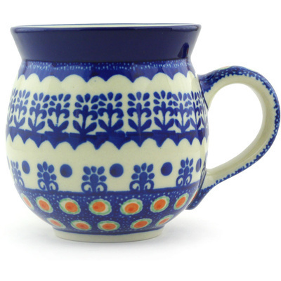 Polish Pottery Bubble Mug 12oz Blue Flowers UNIKAT