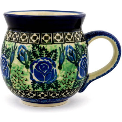 Polish Pottery Bubble Mug 12oz Blue Rose Blossom UNIKAT