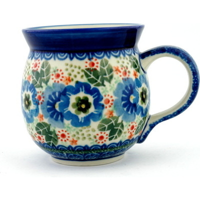 Polish Pottery Bubble Mug 16 oz Blue Morning Glory UNIKAT