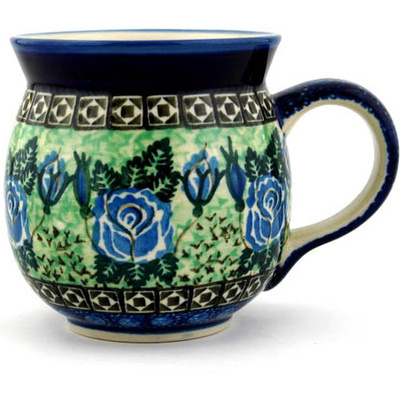Polish Pottery Bubble Mug 16 oz Blue Rose Blossom UNIKAT