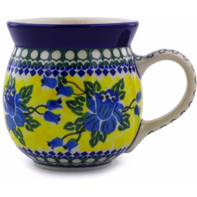 Polish Pottery Bubble Mug 16 oz Cobalt Daffodil UNIKAT