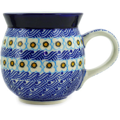 Polish Pottery Bubble Mug 16 oz Woven Blue Basket