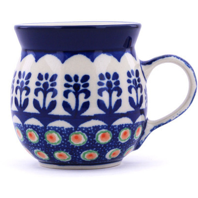 Polish Pottery Bubble Mug 8 oz Blue Flowers UNIKAT