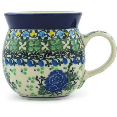Polish Pottery Bubble Mug 8 oz Blue Rose Trio UNIKAT