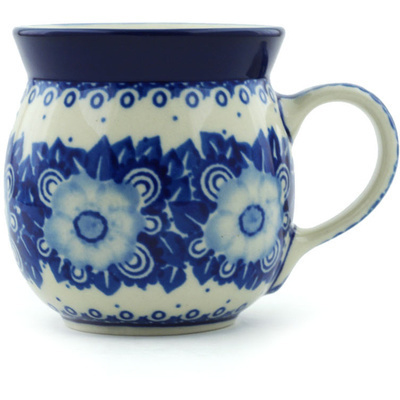Polish Pottery Bubble Mug 8 oz Brilliant Blue Poppies UNIKAT