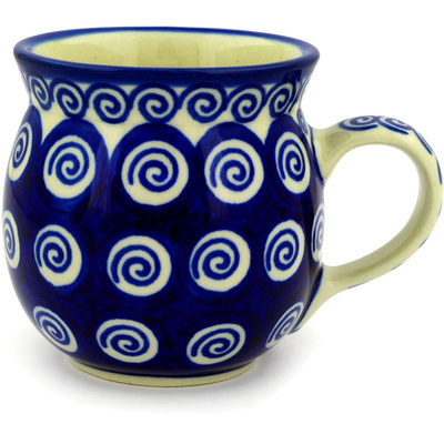 Polish Pottery Bubble Mug 8 oz Swirling Blue Peacocks