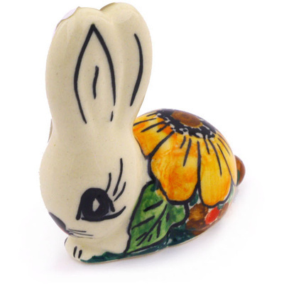 Polish Pottery Bunny Figurine 2&quot; Autumn Garden