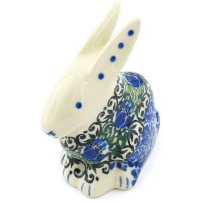 Polish Pottery Bunny Figurine 3&quot; Emerald Tulips