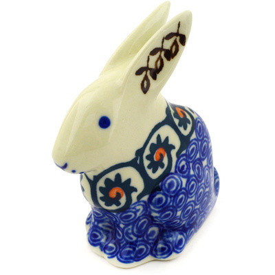 Polish Pottery Bunny Figurine 3&quot; Fiddle Faddle