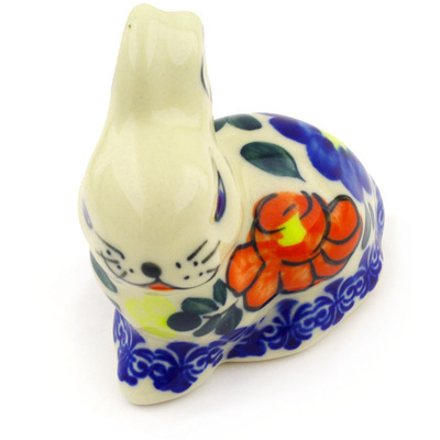 Polish Pottery Bunny Figurine 3&quot; Flower Party