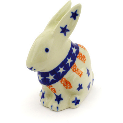Polish Pottery Bunny Figurine 3&quot; Stars And Stripes