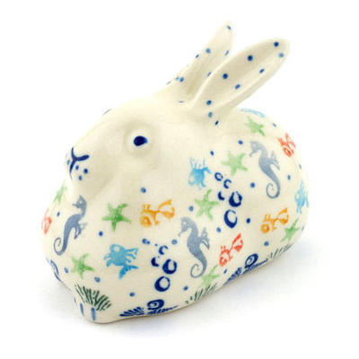 Polish Pottery Bunny Figurine 4&quot; Seaside Splendor