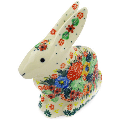 Polish Pottery Bunny Figurine 5&quot; Splendid Poppy Meadow UNIKAT
