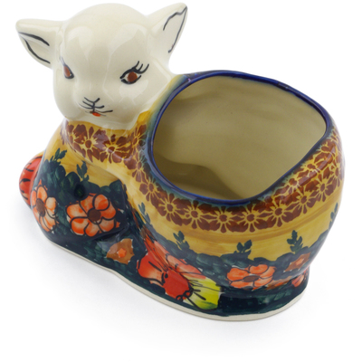 Polish Pottery Bunny Shaped Jar 5&quot; Poppy Love UNIKAT