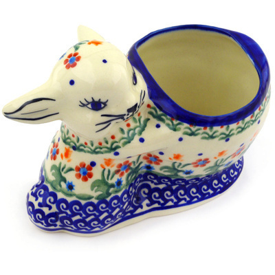 Polish Pottery Bunny Shaped Jar 5&quot; Spring Flowers
