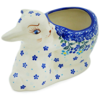Polish Pottery Bunny Shaped Jar 7&quot; Bluems