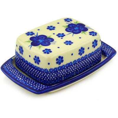 Polish Pottery Butter Dish 6&quot; Bleu-belle Fleur