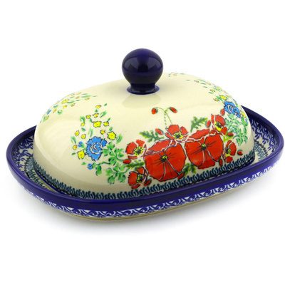 Polish Pottery Butter Dish 6&quot; Couronne De Feuillage UNIKAT