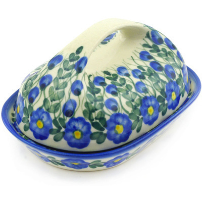 Polish Pottery Butter Dish 7&quot; Blue Velvet Gardens