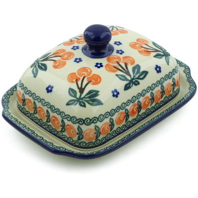 Polish Pottery Butter Dish 7&quot; Cherries Jubilee