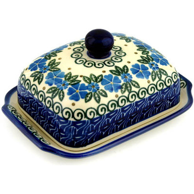 Polish Pottery Butter Dish 7&quot; Flowers On The Shore