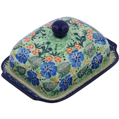 Polish Pottery Butter Dish 7&quot; Hand In Hand UNIKAT