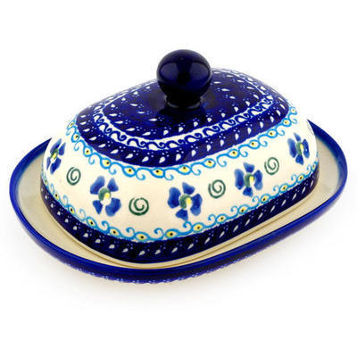 Polish Pottery Butter Dish 8&quot; Spring Violets