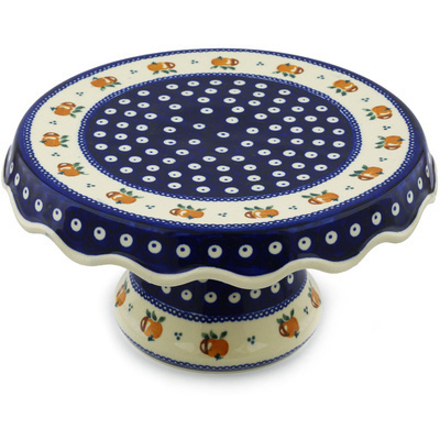 Polish Pottery Cake Stand 11&quot; Country Apple Peacock