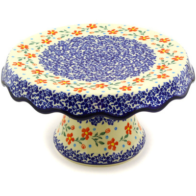 Polish Pottery Cake Stand 11&quot; Country Garden