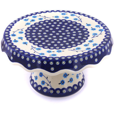 Polish Pottery Cake Stand 11&quot; Peacock Poppies