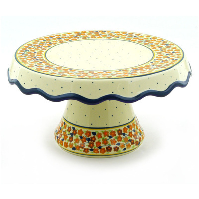 Polish Pottery Cake Stand 11&quot; Russett Floral