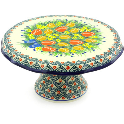 Polish Pottery Cake Stand 12&quot; Magnificent Sequence UNIKAT