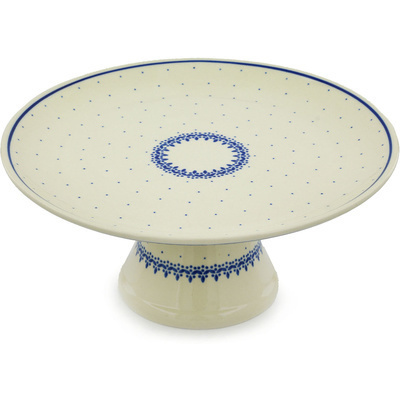 Polish Pottery Cake Stand 12&quot; Polka Dot Bouquet