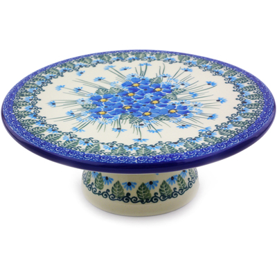 Polish Pottery Cake Stand 8&quot; Forget Me Not UNIKAT