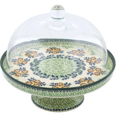 Polish Pottery Cake Stand with Cover 10&quot; UNIKAT
